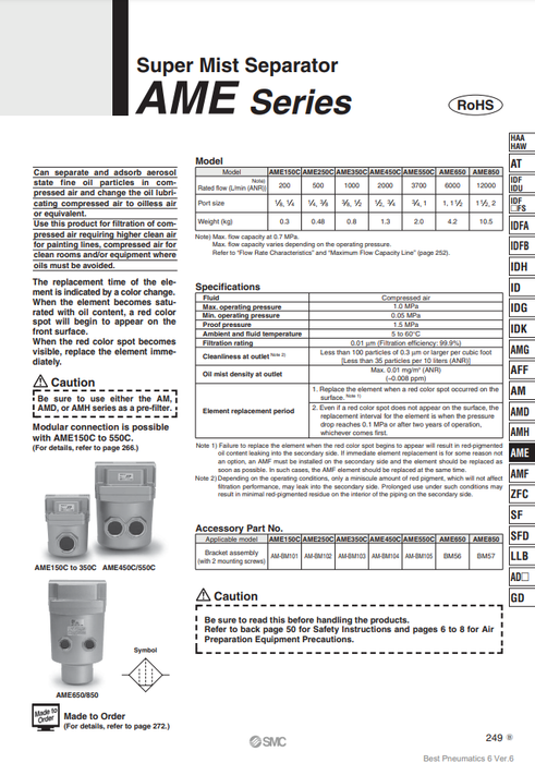 [SMC Pneumatics]Super Mist Separator AME250C-02B-H