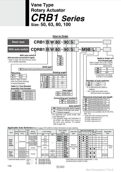 [SMC Pneumatics]Rotary Actuator CDRB1BW50-180S