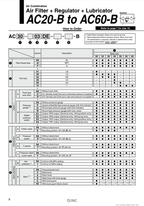 [SMC Pneumatics]Air Combination AC40-03G-SV-B