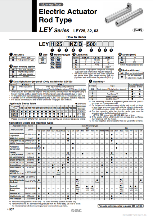 [SMC Pneumatics]Electric Actuator LEY63NZL-450MF
