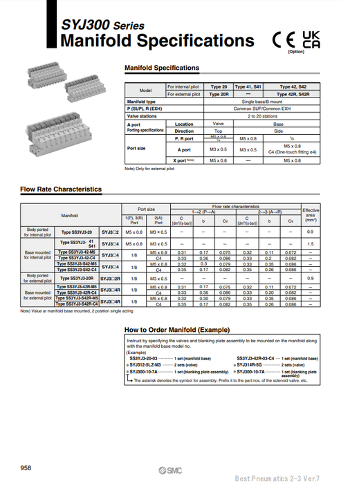 [SMC Pneumatics]Manifold SS3YJ3-42R-16-C4
