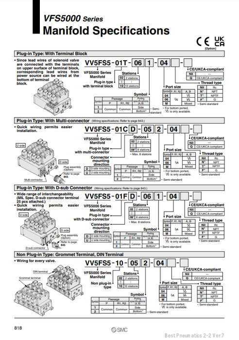 [SMC Pneumatics]Manifold VV5FS5-10-041-06