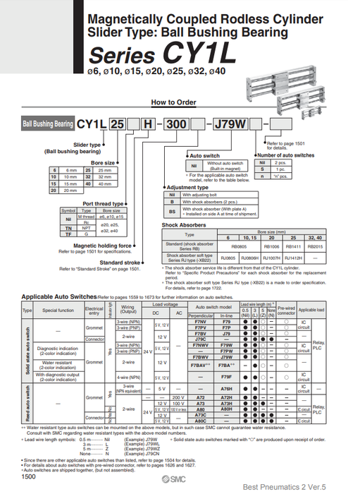 [SMC Pneumatics]Rodless Cylinder CY1L20H-300B