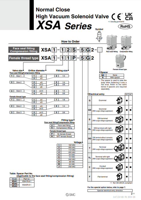 [SMC Pneumatics]Normal Close High Vacuum Solenoid Valve XSA2-43S-5DL2