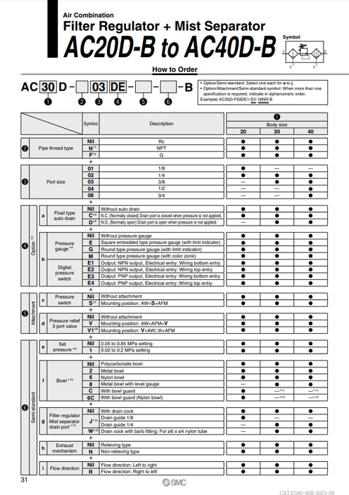 [SMC Pneumatics]Air Combination AC20D-02E1-B