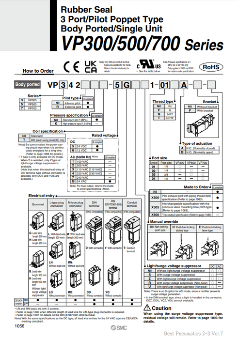 [SMC Pneumatics]Solenoid Valve VP342-5LZ1-02A-F