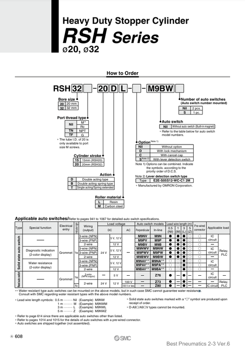 [SMC Pneumatics]Heavy Duty Stopper Cylinder RSH20-15DL