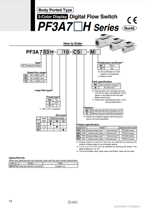 [SMC Pneumatics]Digital Flow Switch PF3A706H-14-DS-A