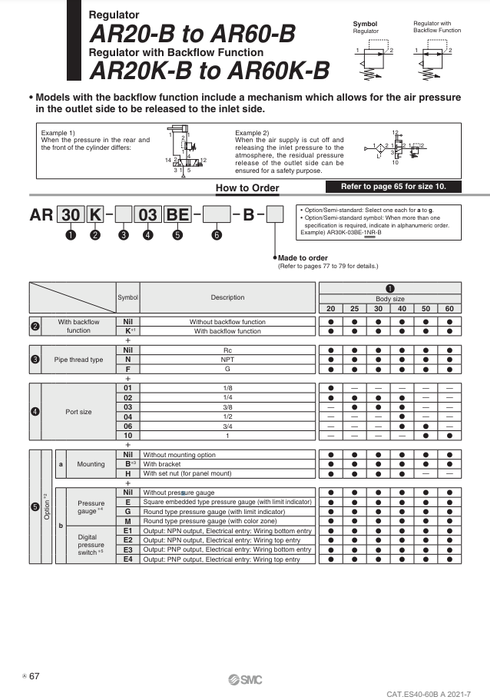 [SMC Pneumatics]Regulator AR25-03BG-B