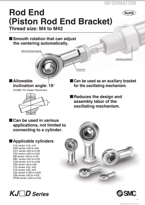 [SMC Pneumatics]Rod End(Piston Rod End Bracket) KJ4DA