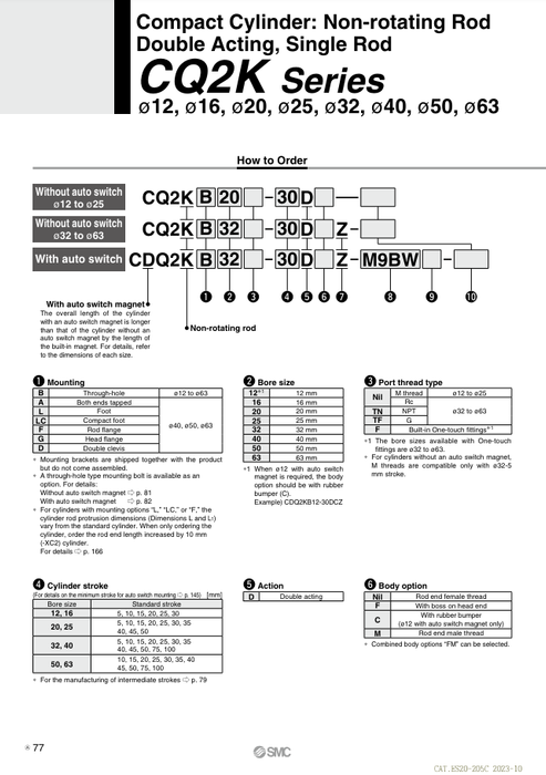 [SMC Pneumatics]Compact Cylinder CQ2KB25-15D