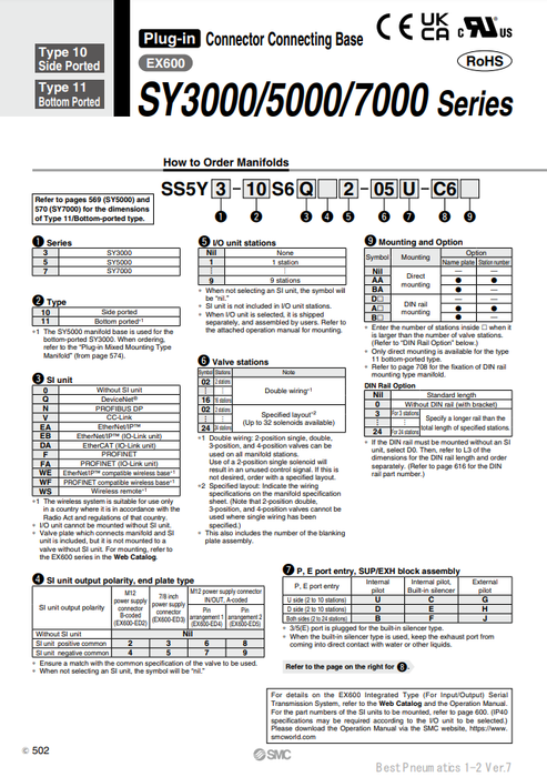 [SMC Pneumatics]Manifold SS5Y5-10S6V41-06F-C6