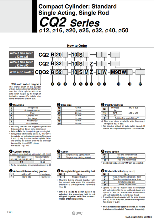 [SMC Pneumatics]Compact Cylinder CDQ2A50-20TZ