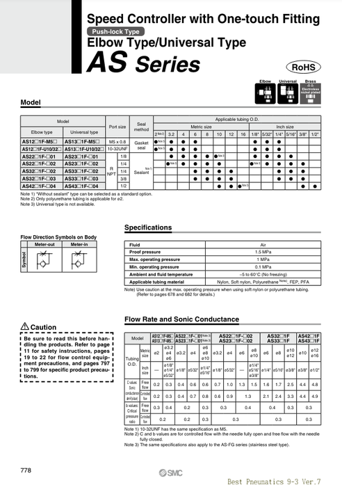 [SMC Pneumatics]Speed Controller AS2201F-01-06SA