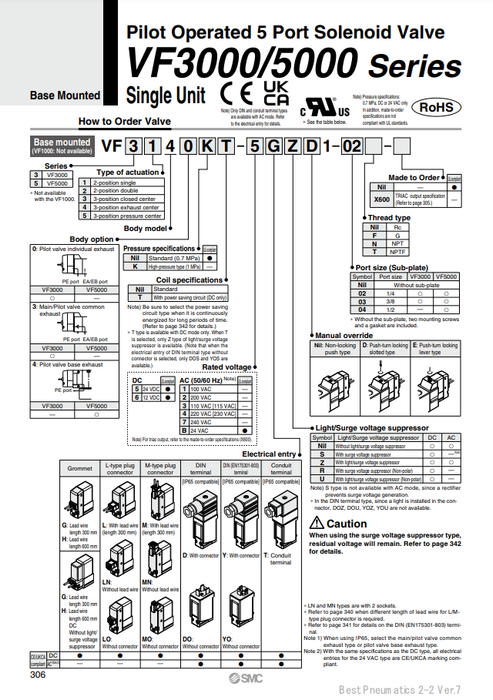 [SMC Pneumatics]Solenoid Valve VF5144-4DZ1-04
