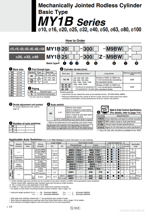 [SMC Pneumatics]Mechanically Jointed Rodless Cylinder MY1B32-300LZ
