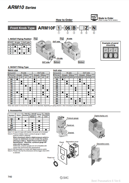 [SMC Pneumatics]Compact Manifold Regulator ARM10F1-08G