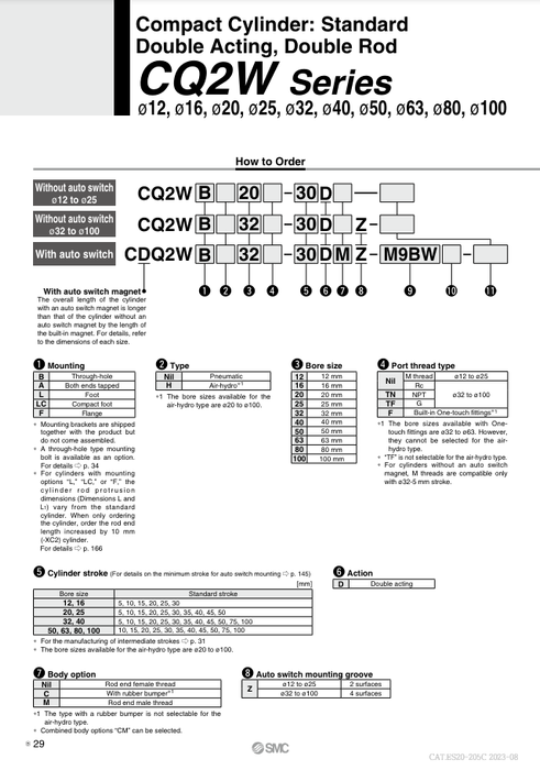 [SMC Pneumatics]Compact Cylinder CQ2WB25-25D