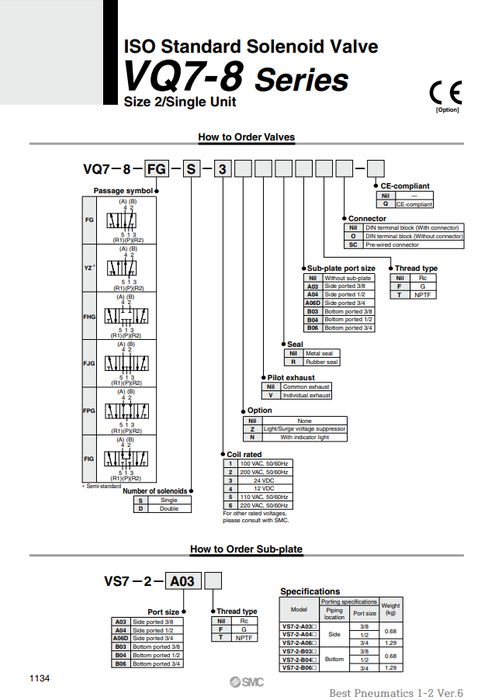 [SMC Pneumatics]Solenoid Valve VQ7-8-FG-S-5NR