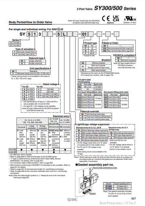 [SMC Pneumatics]Manifold SY523-5YO-01F-Q