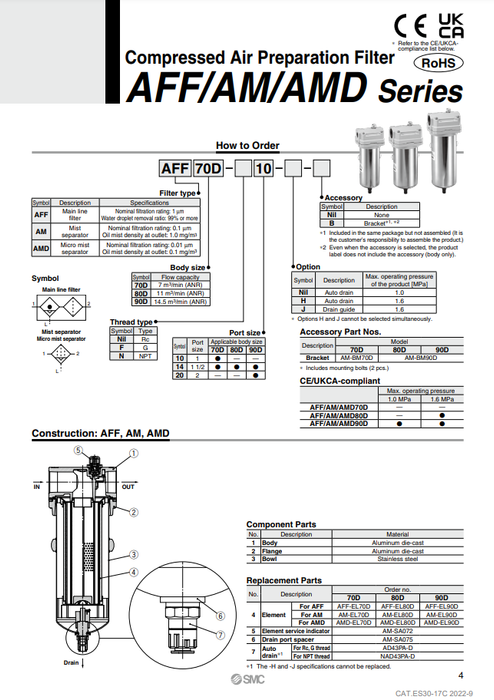 [SMC Pneumatics]Mist Separator AM90D-20
