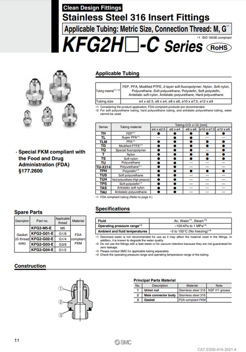 [SMC Pneumatics]Insert Fittings KFG2H0425-M5-C