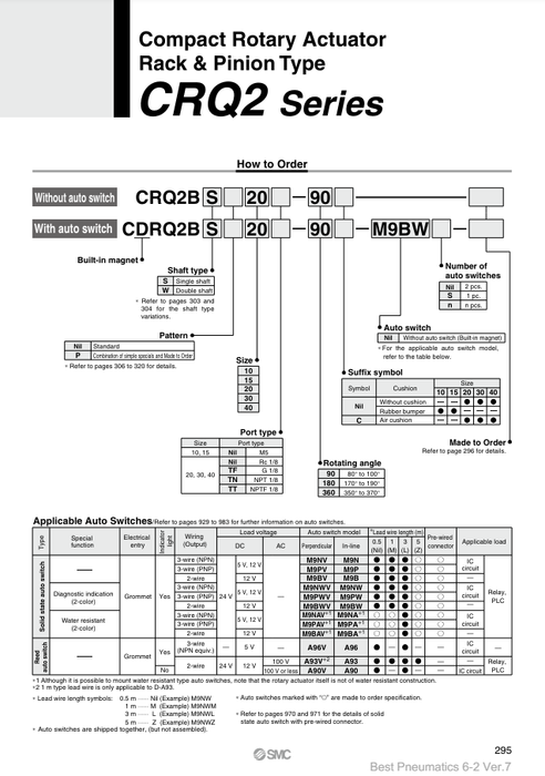 [SMC Pneumatics]Compact Rotary Actuator CDRQ2BS30-180C