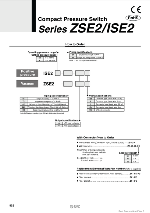 [SMC Pneumatics]Compact Pressure Switch  ISE2-01-15