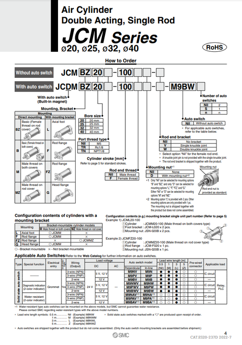 [SMC Pneumatics]Air Cylinder JCMB32TR-150