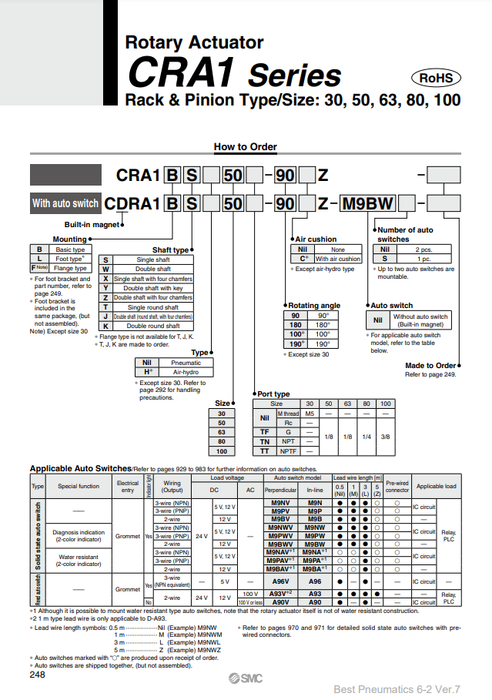 [SMC Pneumatics]Rotary Actuator CRA1BSU63-180Z