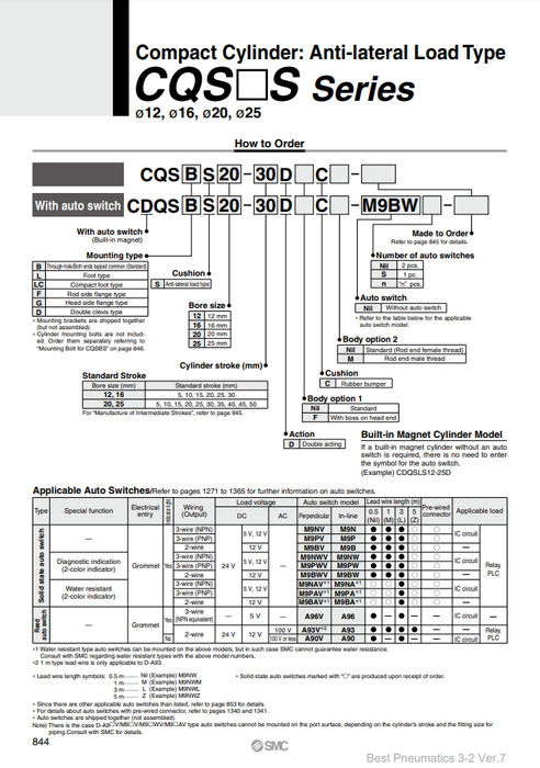 [SMC Pneumatics]Compact Cylinder CDQSBS12-25DC