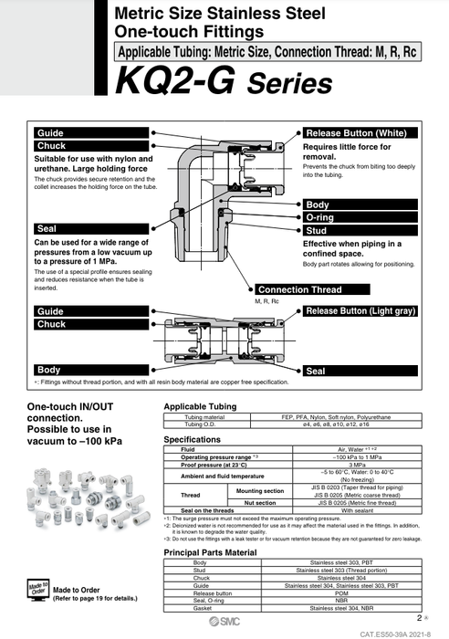 [SMC Pneumatics]One-touch Fitting KQ2L08-01G