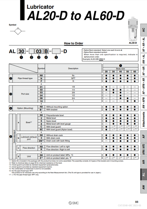 [SMC Pneumatics]Lubricator AL40-04-D