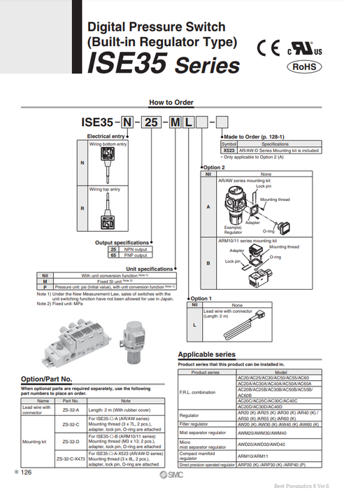 [SMC Pneumatics]Digital Pressure Switch ISE35-N-25-LB