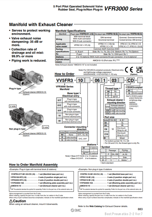 [SMC Pneumatics]Manifold VV5FR3-01CU-071-02