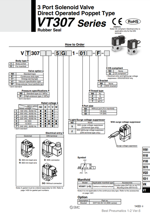 [SMC Pneumatics]Solenoid Valve VT307-2G1-02