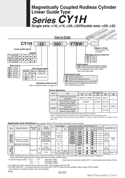 [SMC Pneumatics]Rodless Cylinder CY1H10-100B