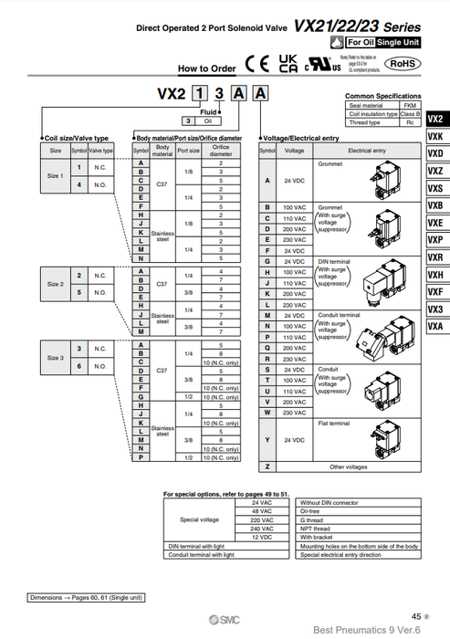 [SMC Pneumatics]Solenoid Valve VX213BAXB