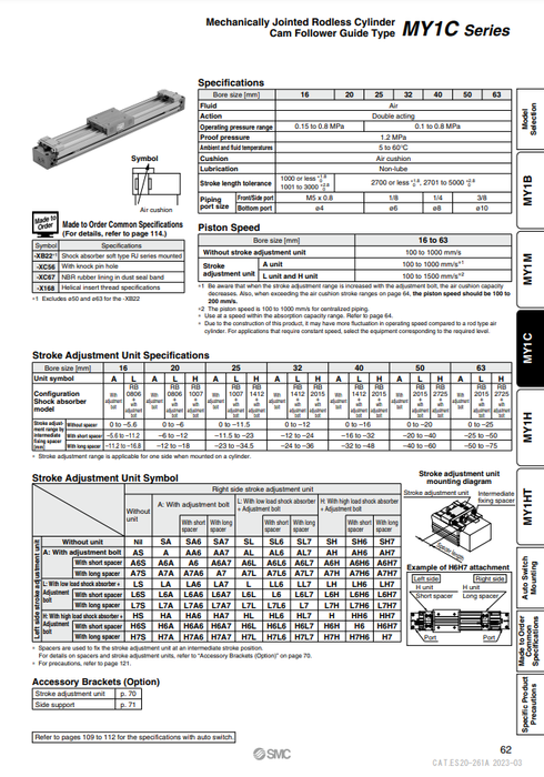 [SMC Pneumatics]Mechanically Jointed Rodless Cylinder MY1C25-200