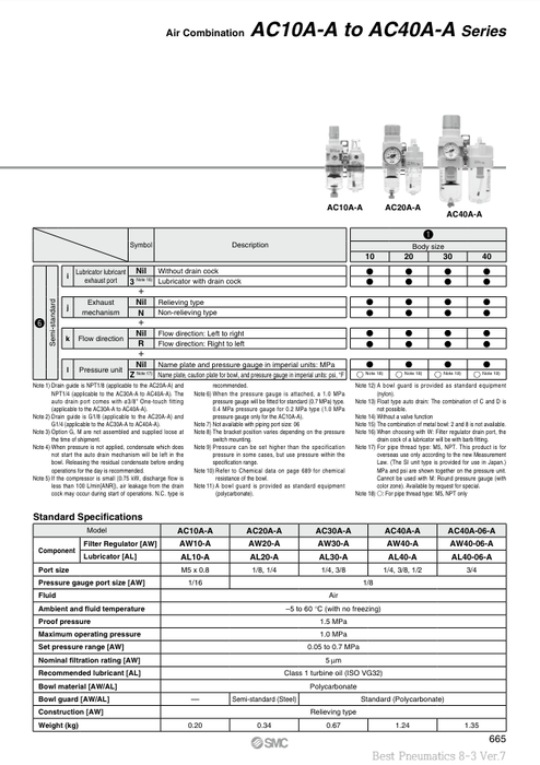 [SMC Pneumatics]Air Combination AC30A-03G-V-A
