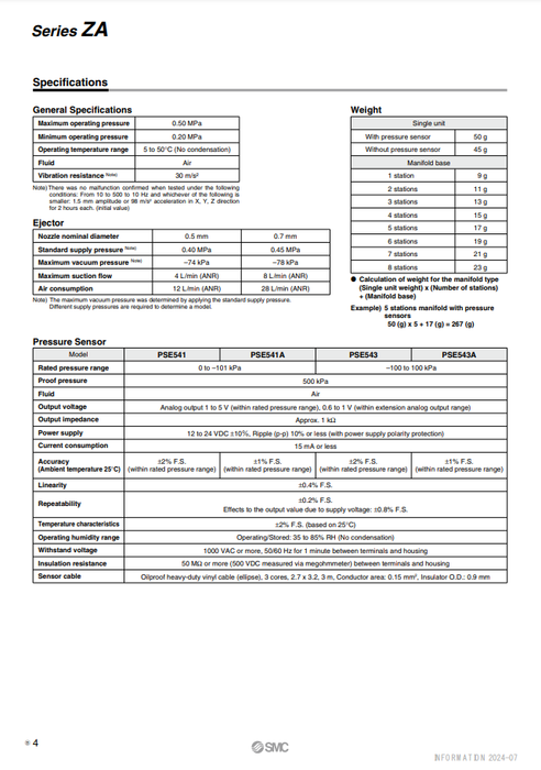 [SMC Pneumatics]Compact Vacuum Ejector ZA1051-K15L-FB-M1