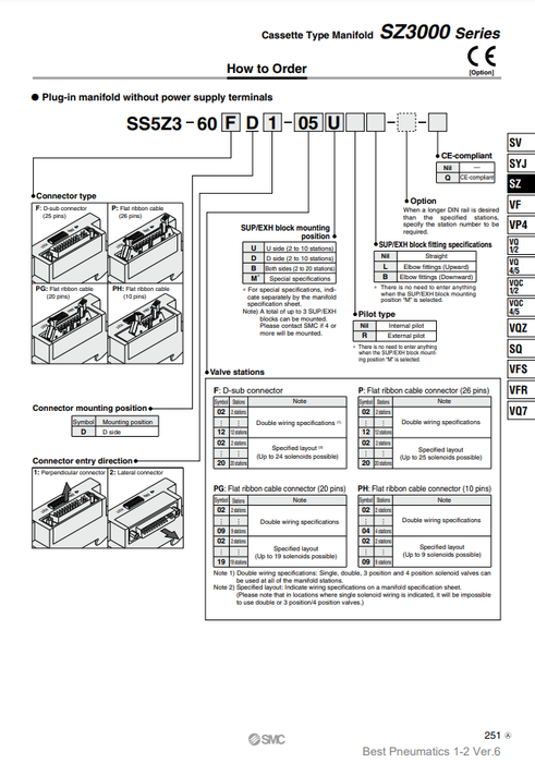 [SMC Pneumatics]Manifold SS5Z3-60FD2-05D-P