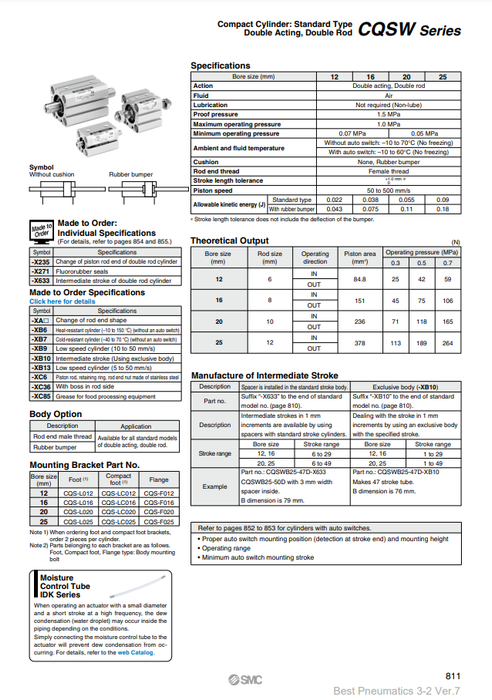 [SMC Pneumatics]Compact Cylinder CQSWL25-10DM