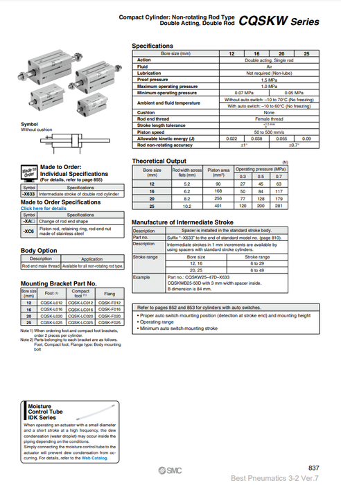[SMC Pneumatics]Compact Cylinder CDQSKWB25-10D