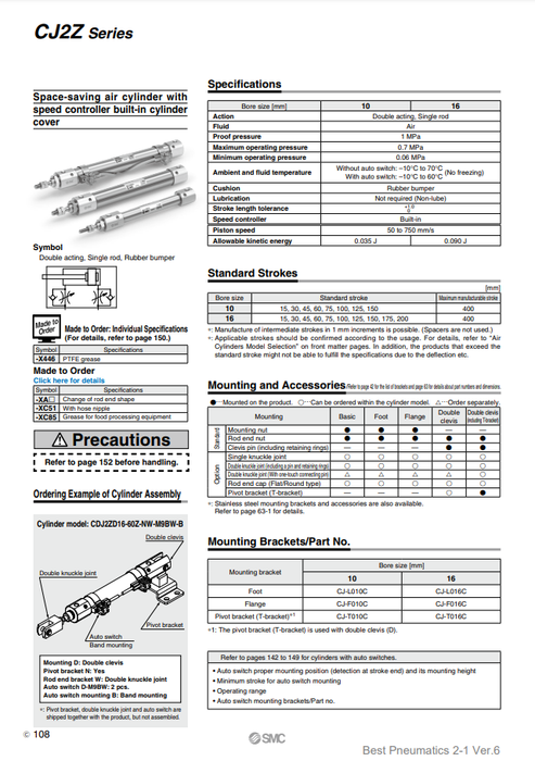 [SMC Pneumatics]Air Cylinder CDJ2ZD16-100Z-B