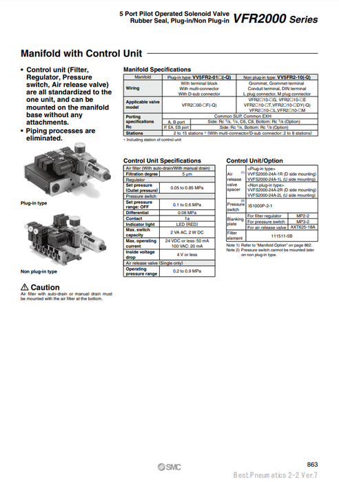 [SMC Pneumatics]Manifold VV5FR2-01T-041-02