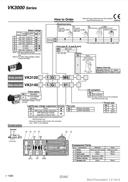 [SMC Pneumatics]Solenoid Valve VK3120-5G-M5