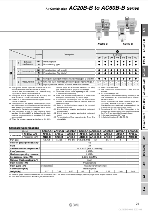 [SMC Pneumatics]Air Combination AC30B-03G-SV-B