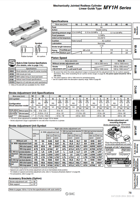 [SMC Pneumatics]Mechanically Jointed Rodless Cylinder MY1H32G-600
