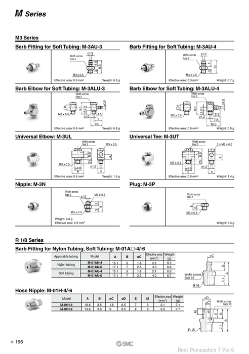 [SMC Pneumatics]Miniature Barb Fitting M-3AU-4